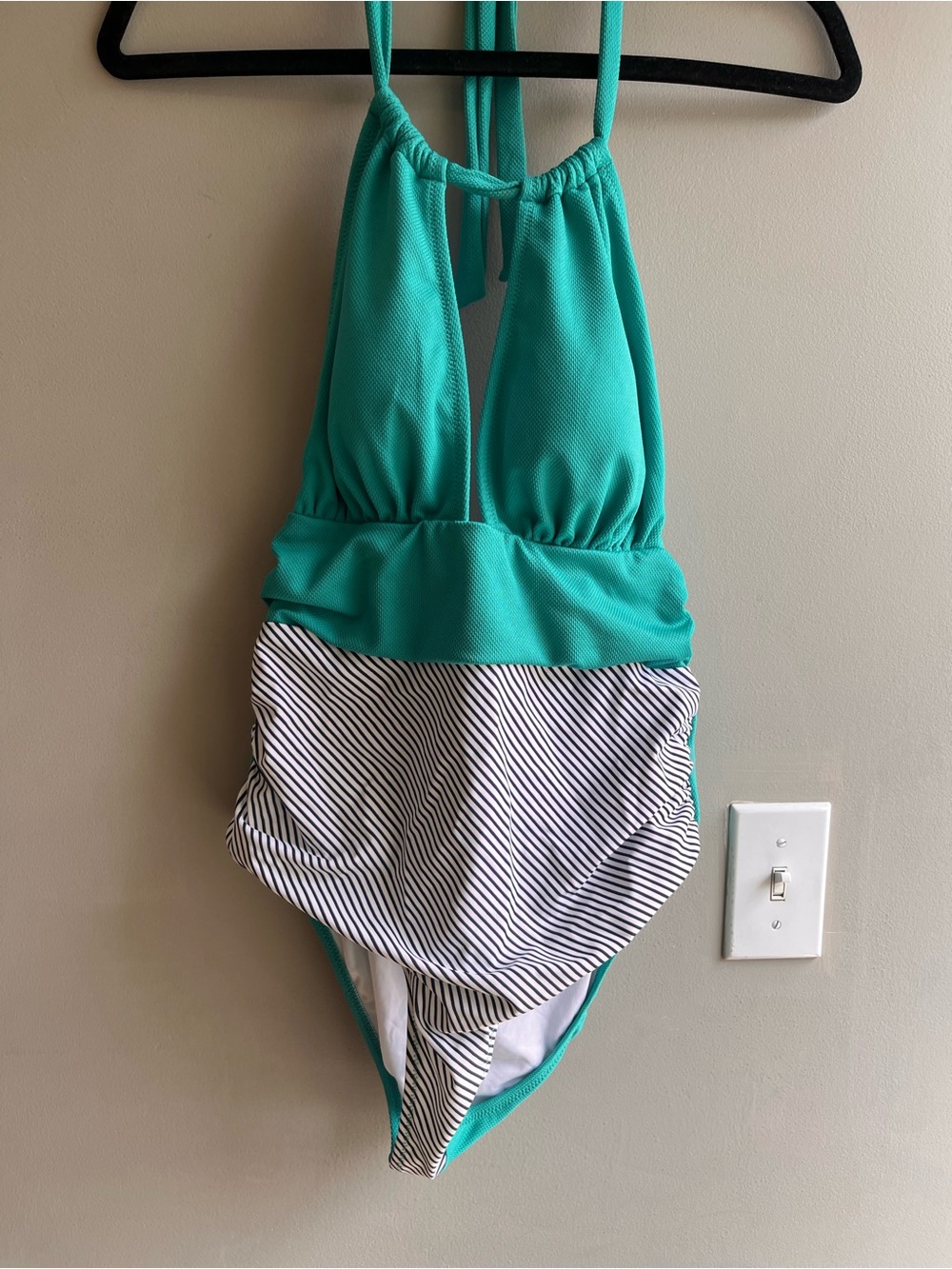 Cupshe Turquoise Halter One-Piece Swimsuit with Striped Bottom